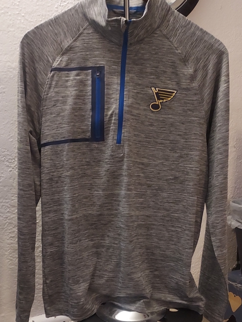 Men's Heather Gray Quarter-Zip Performance Pullover with Blue Trim